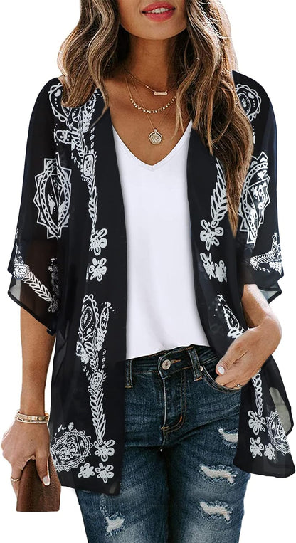 CHICGAL Womens Floral Kimono Cardigan Beach Cover Up Casual Summer Tops