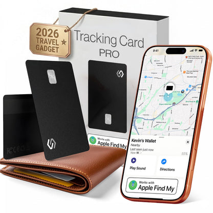 SPOTMINDERS Apple MFi Certified Wallet Tracking Card Black 4-Pack Travel Gifts for Him Works with Apple Find My Rechargeable Tracker IP68 Waterproof 0.07" Slim iPhone Item Finder for Luggage Passport