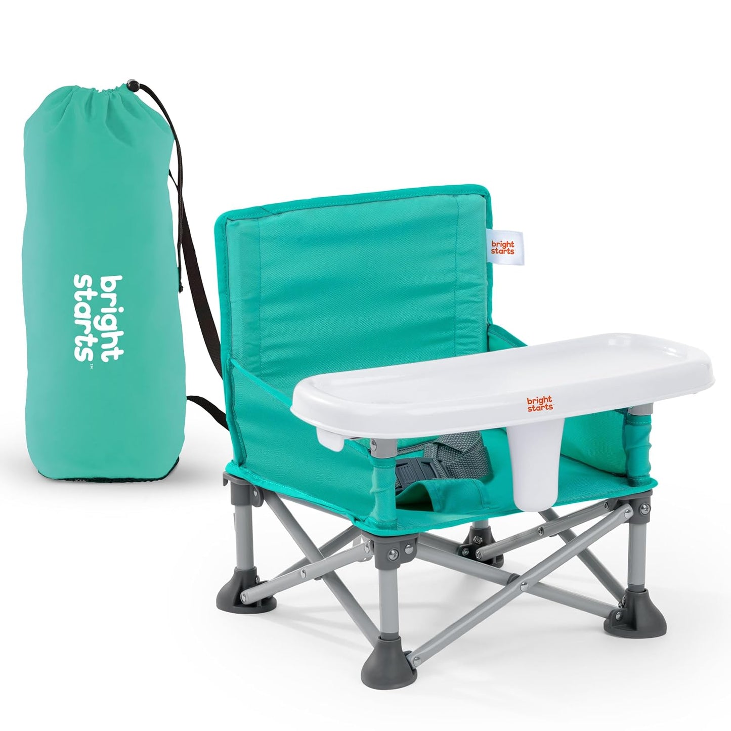Bright Starts Pop 'N Sit Portable Booster, Indoor/Outdoor Use, Floor Seat with Feeding Tray, Teal, 6 Mos - 3 Yrs