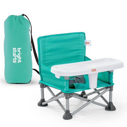 Bright Starts Pop 'N Sit Portable Booster, Indoor/Outdoor Use, Floor Seat with Feeding Tray, Teal, 6 Mos - 3 Yrs