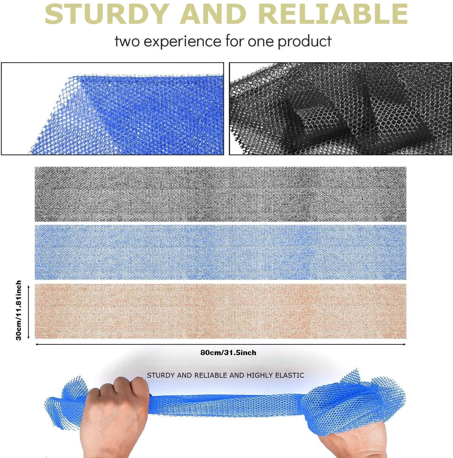 UJFQBH African Net Sponge Authenti, Exfoliating Body Scrubber for Back and Hard to Reach Areas, Gentle Daily Exfoliation for Deep Cleansing, Quick Drying Shower Essential, Aqua Grey 3 Pack