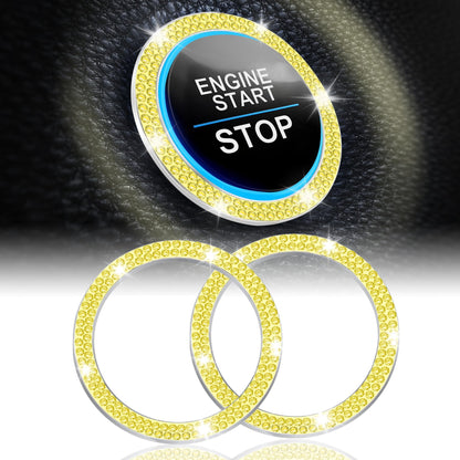 LivTee 2 PCS Crystal Double Rhinestone Car Engine Start Stop Decoration Ring, Bling Car Interior Accessories for Women, Push to Start Button Cover Sticker, Automotive Decals, Light Green