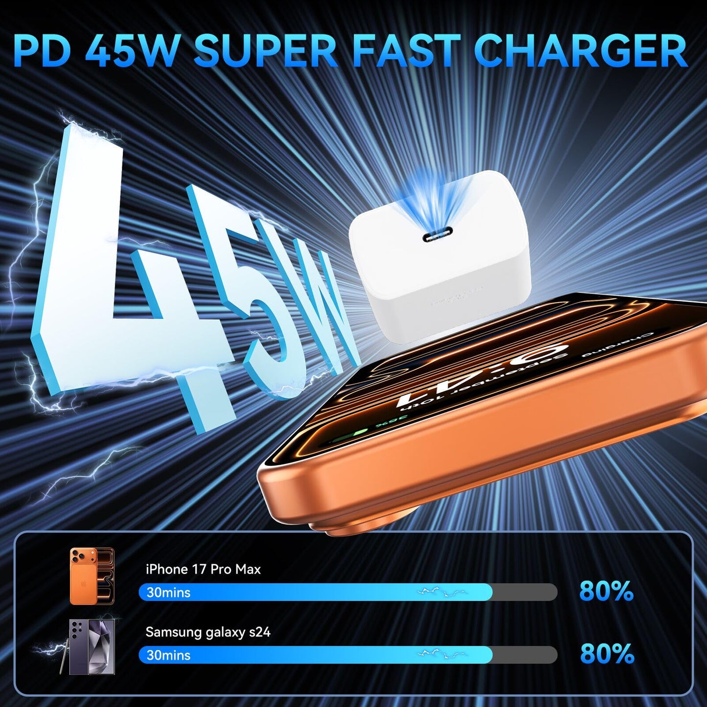 Phone 17 16 Pro Max Charger Fast Charging, 45W Super Fast USB C Charger Block with 10FT Long Charging Cord Cable for 17 16 Pro Max/17 16/16 Plus,15 Pro Max/15 Pro/15, Android Phone-Black