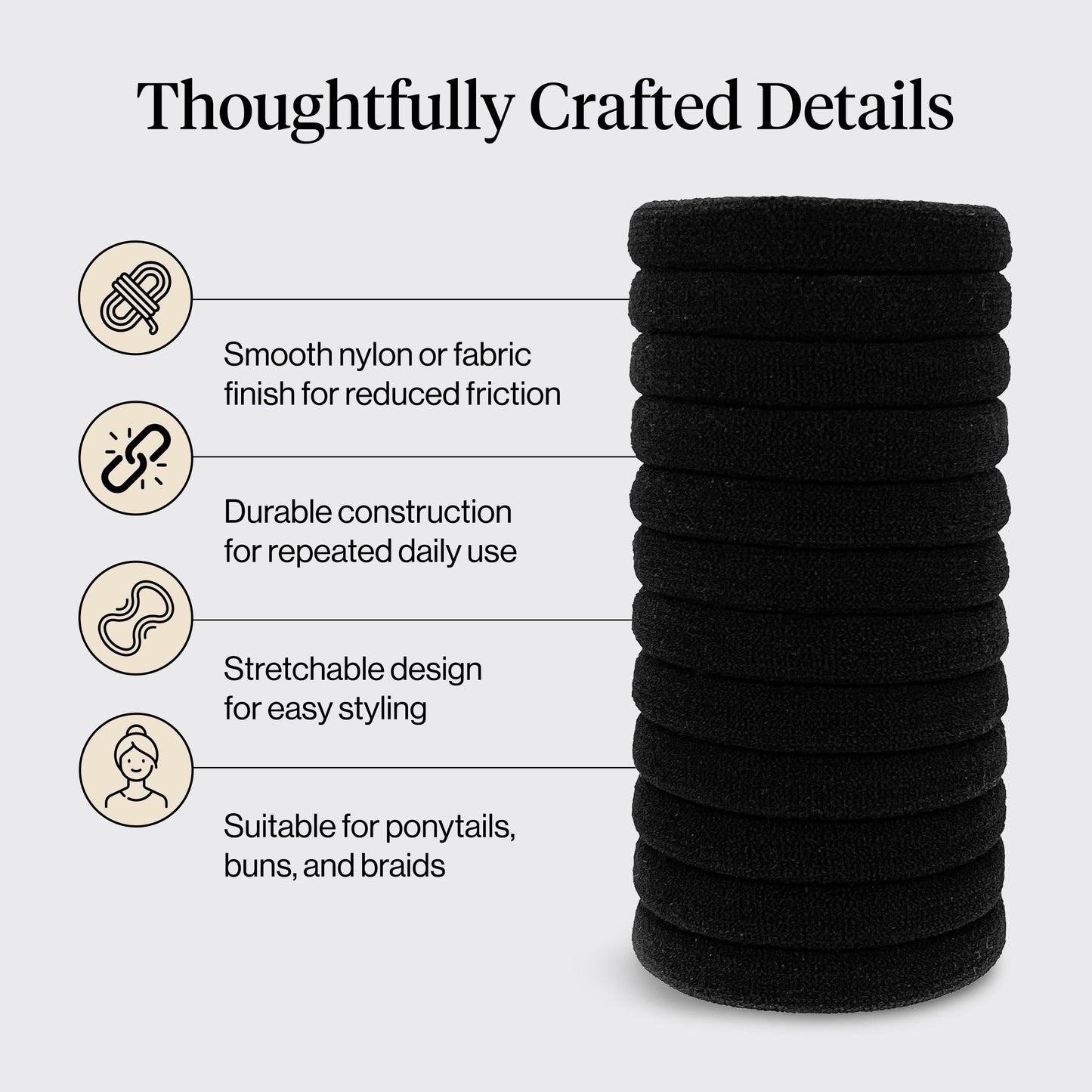 Kitsch Elastic Hair Ties No Damage | Stretchable Hair Bands - Neutral 12pcs
