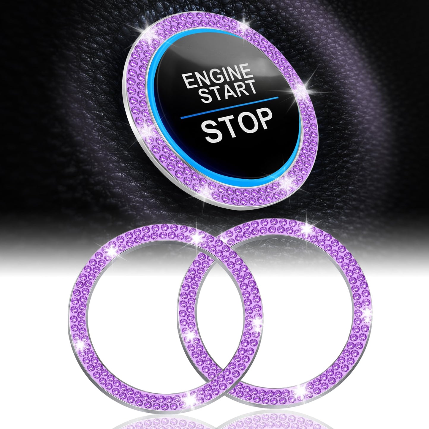 LivTee 2 PCS Crystal Double Rhinestone Car Engine Start Stop Decoration Ring, Bling Car Interior Accessories for Women, Push to Start Button Cover Sticker, Automotive Decals, Light Green