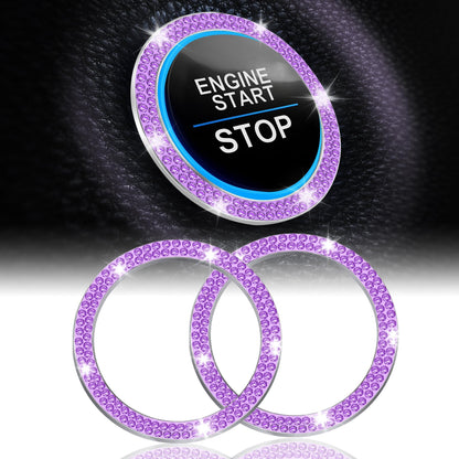 LivTee 2 PCS Crystal Double Rhinestone Car Engine Start Stop Decoration Ring, Bling Car Interior Accessories for Women, Push to Start Button Cover Sticker, Automotive Decals, Light Green