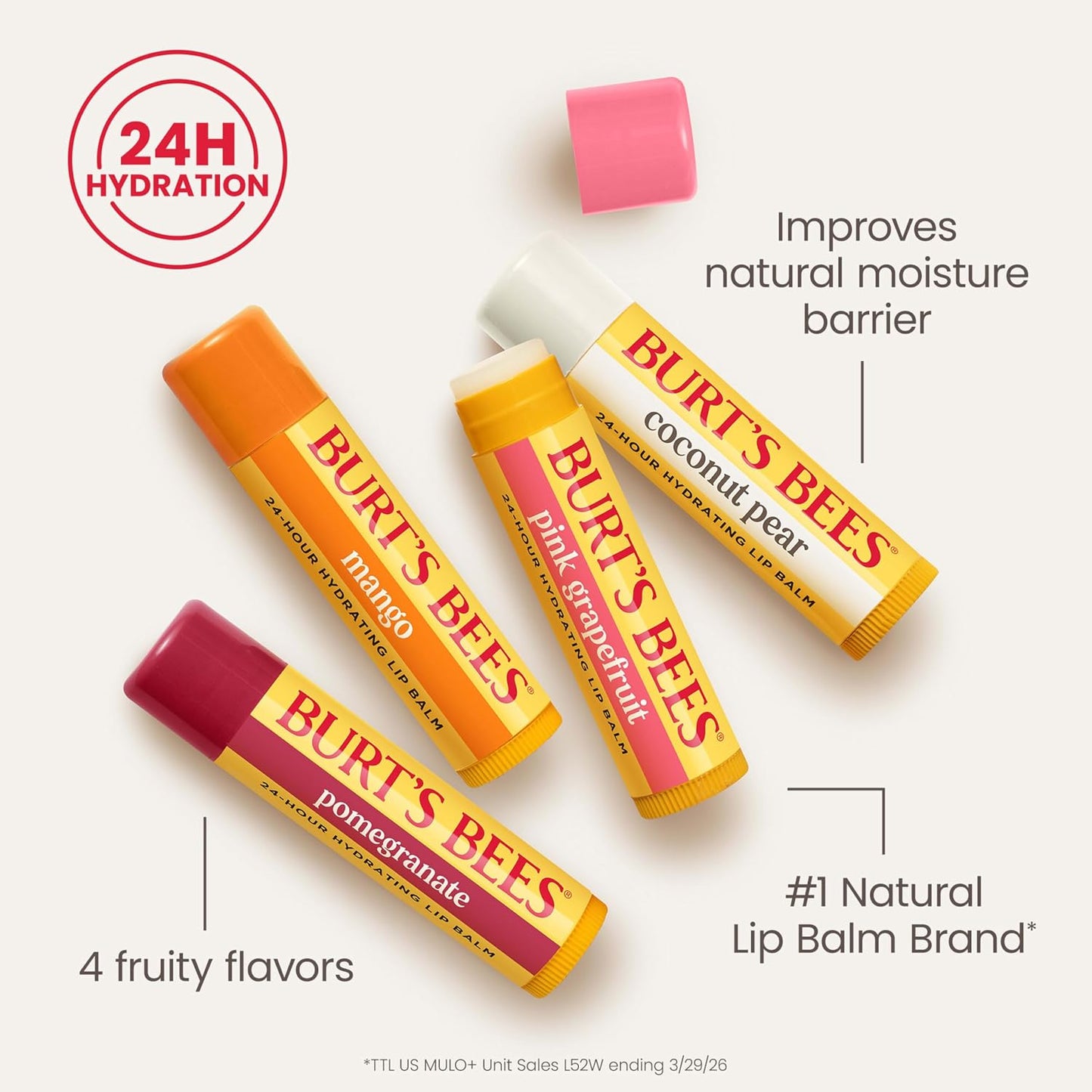 Burt's Bees Lip Balm, Pomegranate, 0.15 oz., 4 Tubes