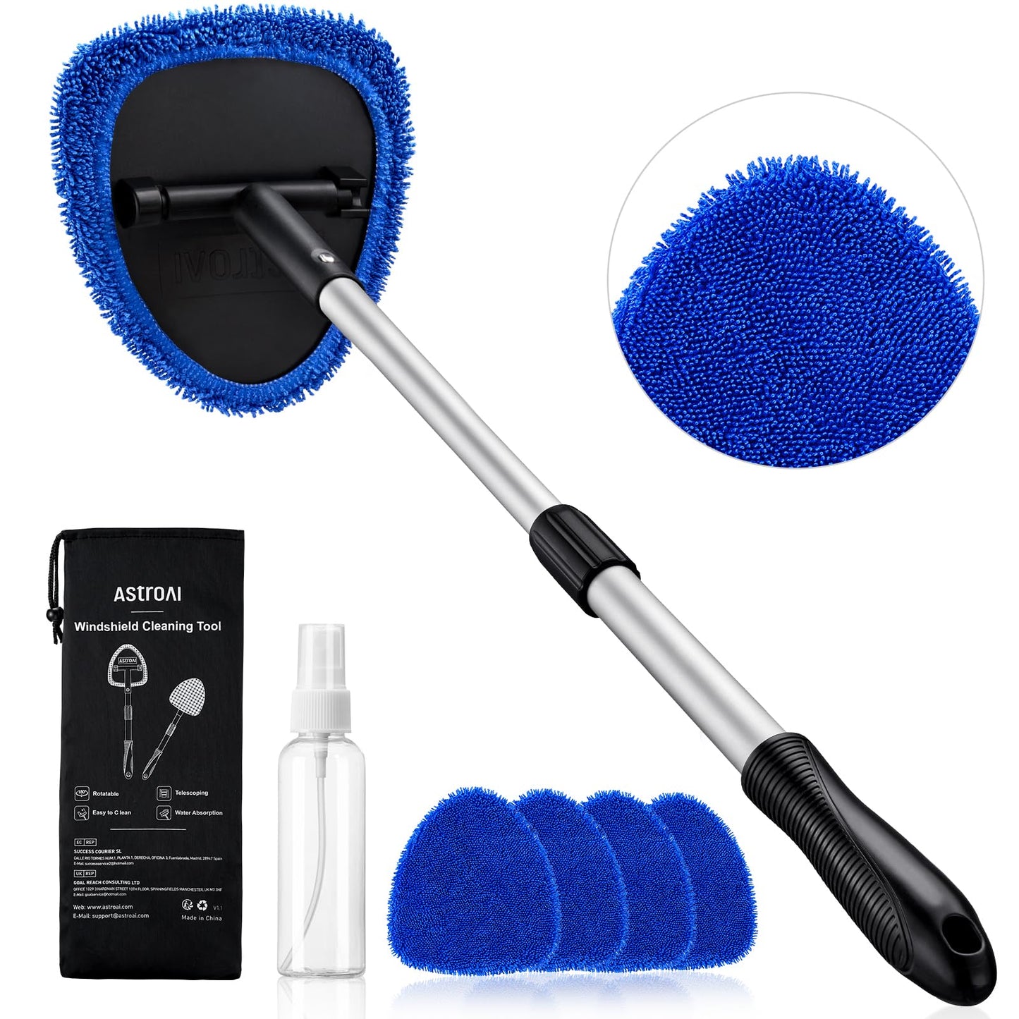 AstroAI 21" Extra-Long Windshield Cleaner Tool & Car Interior Detailing Kit