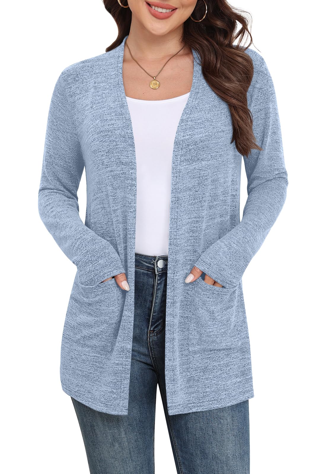 Yincro Women Lightweight Cardigan Long Sleeve Open Front with Pockets S-3XL