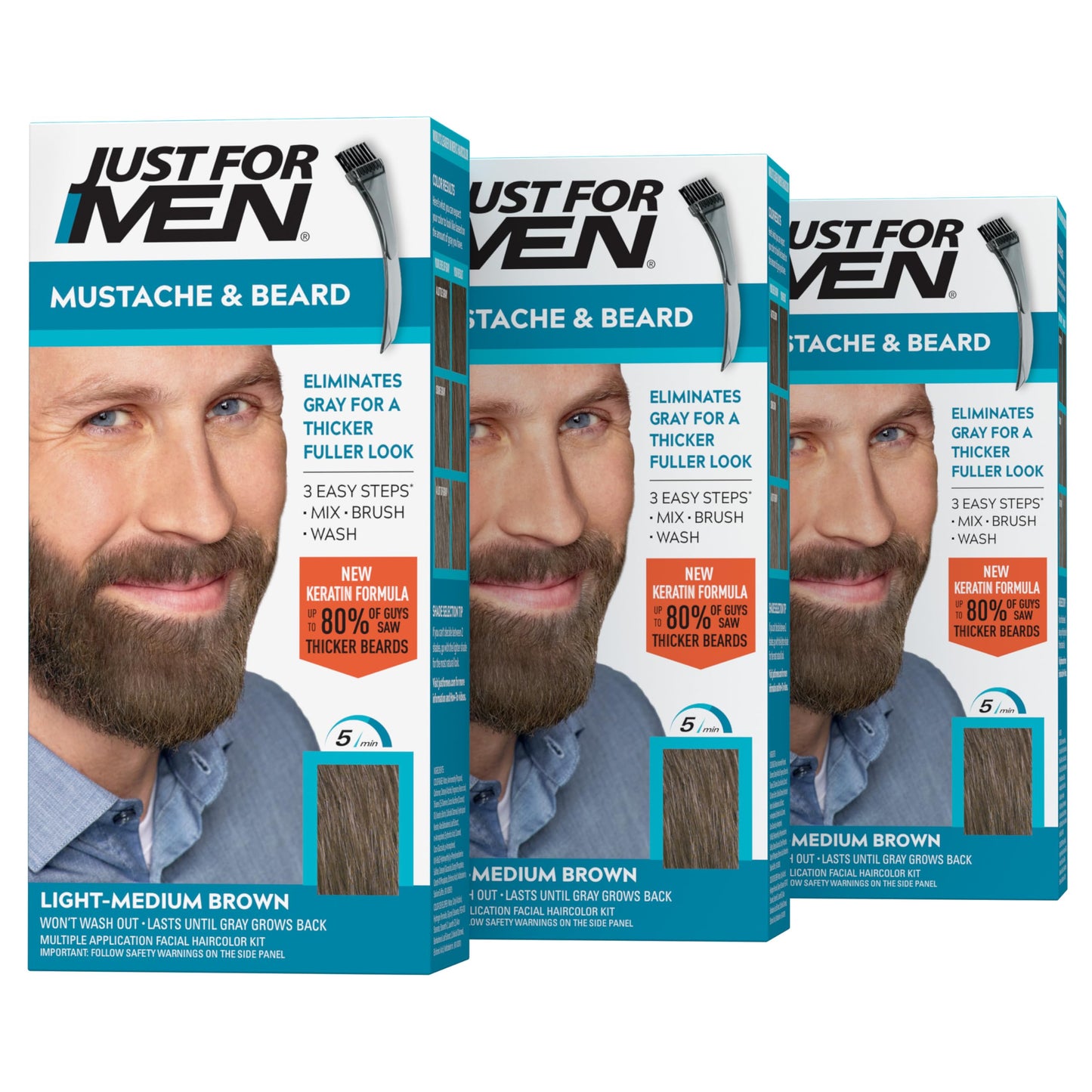 JUST FOR MEN Mustache & Beard Dye, Keratin, Medium Brown M-35 (1 Pack)