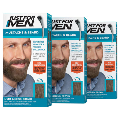 JUST FOR MEN Mustache & Beard Dye, Keratin, Medium Brown M-35 (1 Pack)
