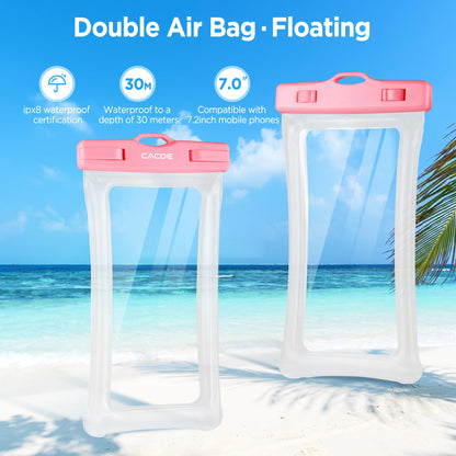 CACOE Floatable Waterproof Phone Pouch 2 Pack Up to 7.0",White+Blue