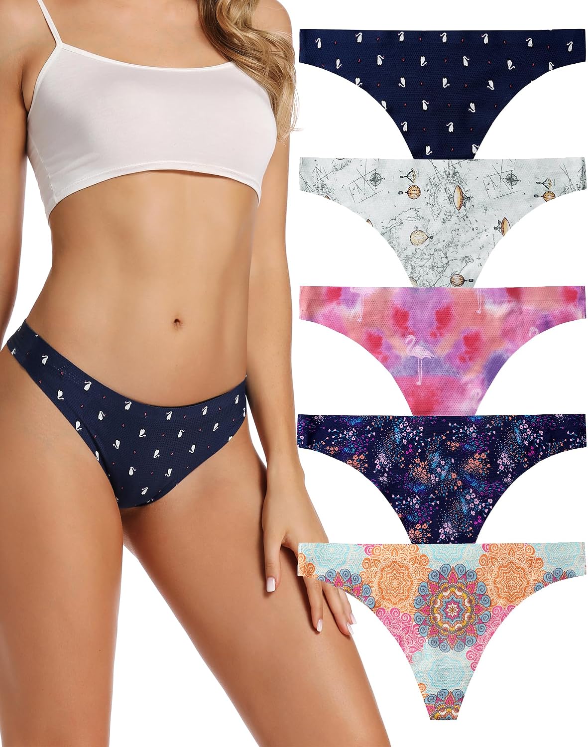 voenxe Seamless Women Underwear Thongs,No Show Ladies Workout Thong,5 Pack