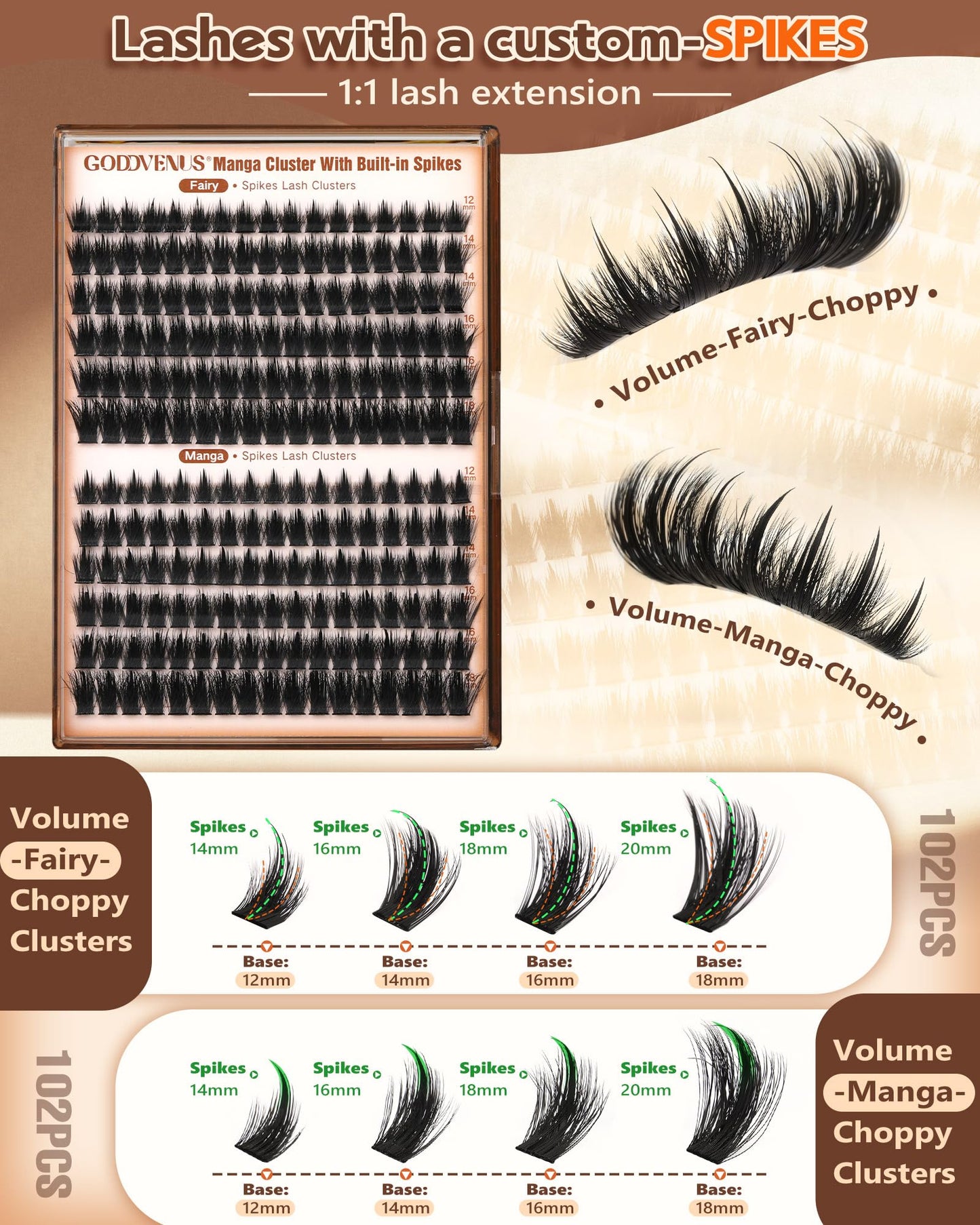 Goddvenus Pre-made Spikes Lash Clusters Wispy Manga Eyelash Clusters