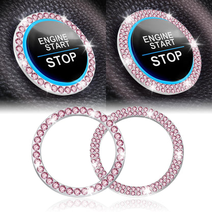 LivTee 2 PCS Crystal Double Rhinestone Car Engine Start Stop Decoration Ring, Bling Car Interior Accessories for Women, Push to Start Button Cover Sticker, Automotive Decals, Light Green