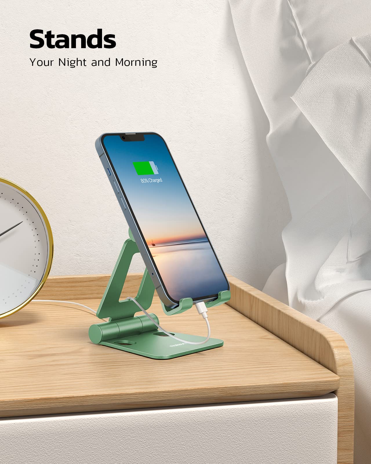 Nulaxy Full Aluminum Dual Folding Cell Phone Stand for Desk, Black