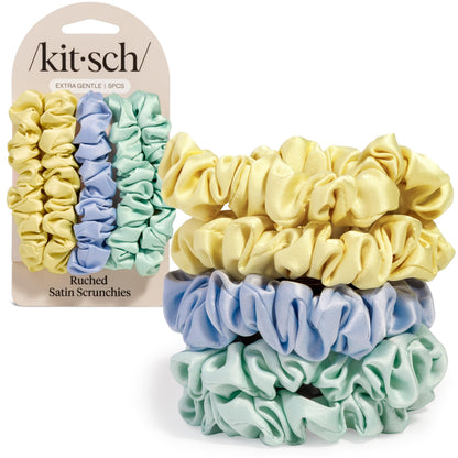 Kitsch Ultra-Petite Satin Scrunchies for Women - Eucalyptus, 6pcs