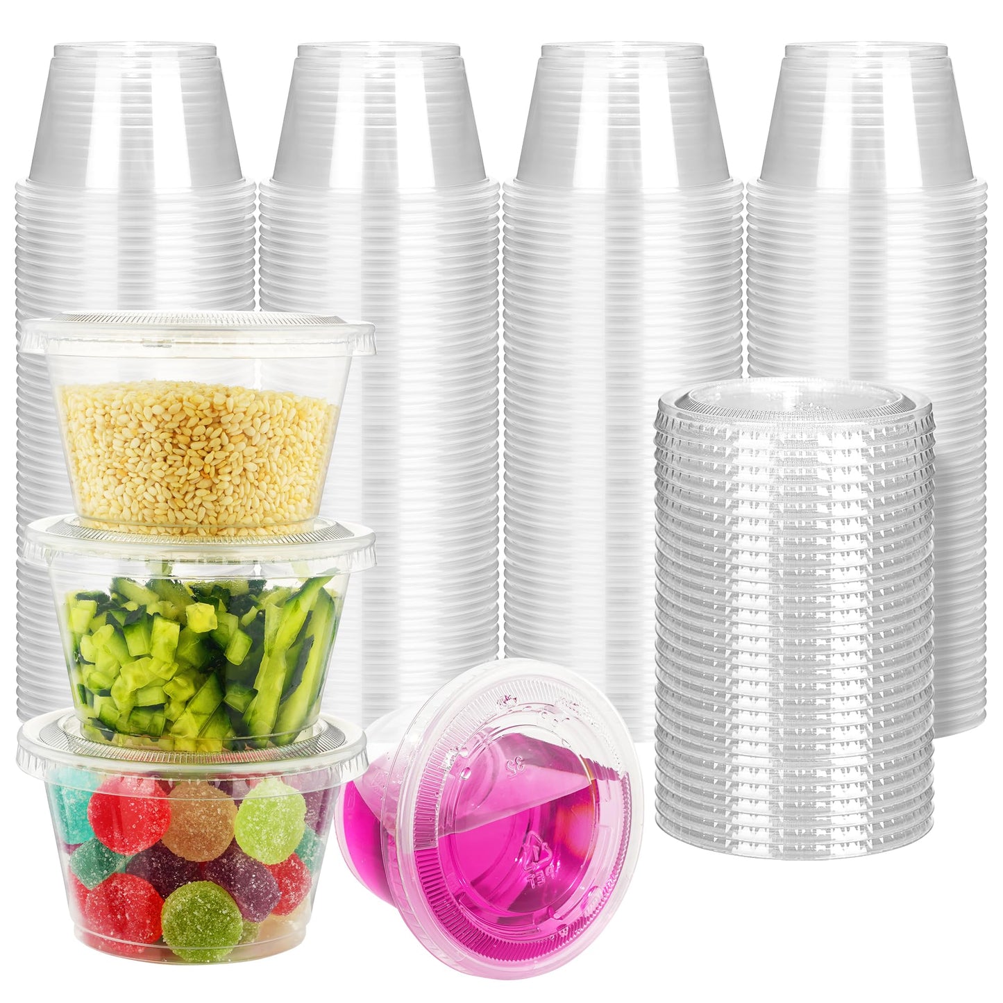 YEEHAW 100 Sets - 2 oz Jello Shot Cups with Lids, Portion Cups, Clear Disposable Plastic Jello Shot Cups for Meal Prep, Salad Dressing, Soufflé, Portion Containers (Pack of 2)