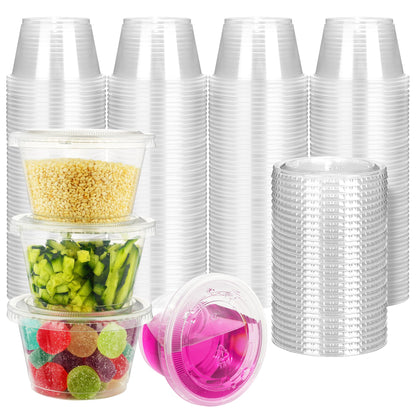 YEEHAW 100 Sets - 2 oz Jello Shot Cups with Lids, Portion Cups, Clear Disposable Plastic Jello Shot Cups for Meal Prep, Salad Dressing, Soufflé, Portion Containers (Pack of 2)