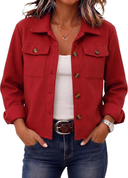 Zeagoo Flannels for Women Cropped Shacket Jacket Fashion Plaid Fall Coat