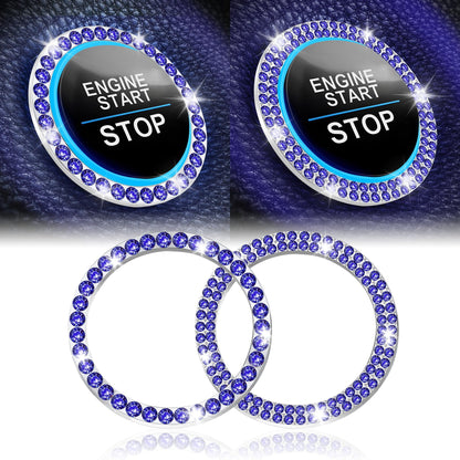 LivTee 2 PCS Crystal Double Rhinestone Car Engine Start Stop Decoration Ring, Bling Car Interior Accessories for Women, Push to Start Button Cover Sticker, Automotive Decals, Light Green