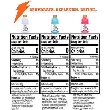 Gatorade G Zero Sports Drink, Glacier Cherry, Watermelon Splash, Apple Burst Variety Pack, 12 Fl Oz (Pack of 18)
