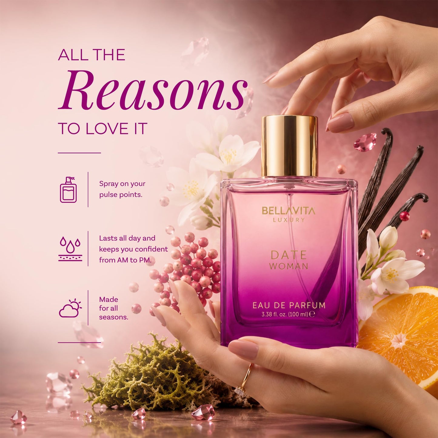 Bellavita Luxury Honey Oud Eau de Parfum | 100 ml (3.4 fl.oz.) | Perfume for Men and Women | Sweet Honey, Bergamot, Oud, and Amber Notes