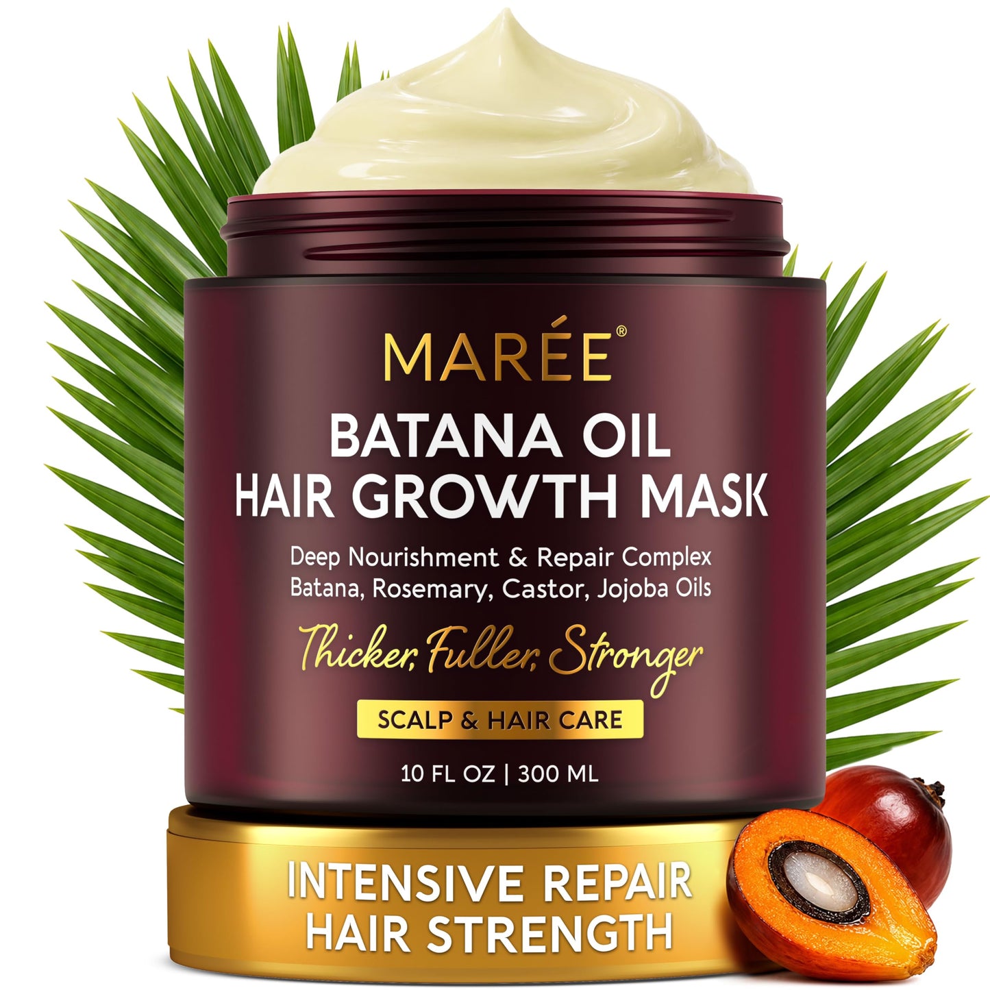 MAREE Deep Conditioning Hair Mask for Damaged Hair Treatment – Keratin Hair Care for Hydrating Growth Repair Moisturizing – Dry Curly Color Refreshing – 10 Fl Oz, White