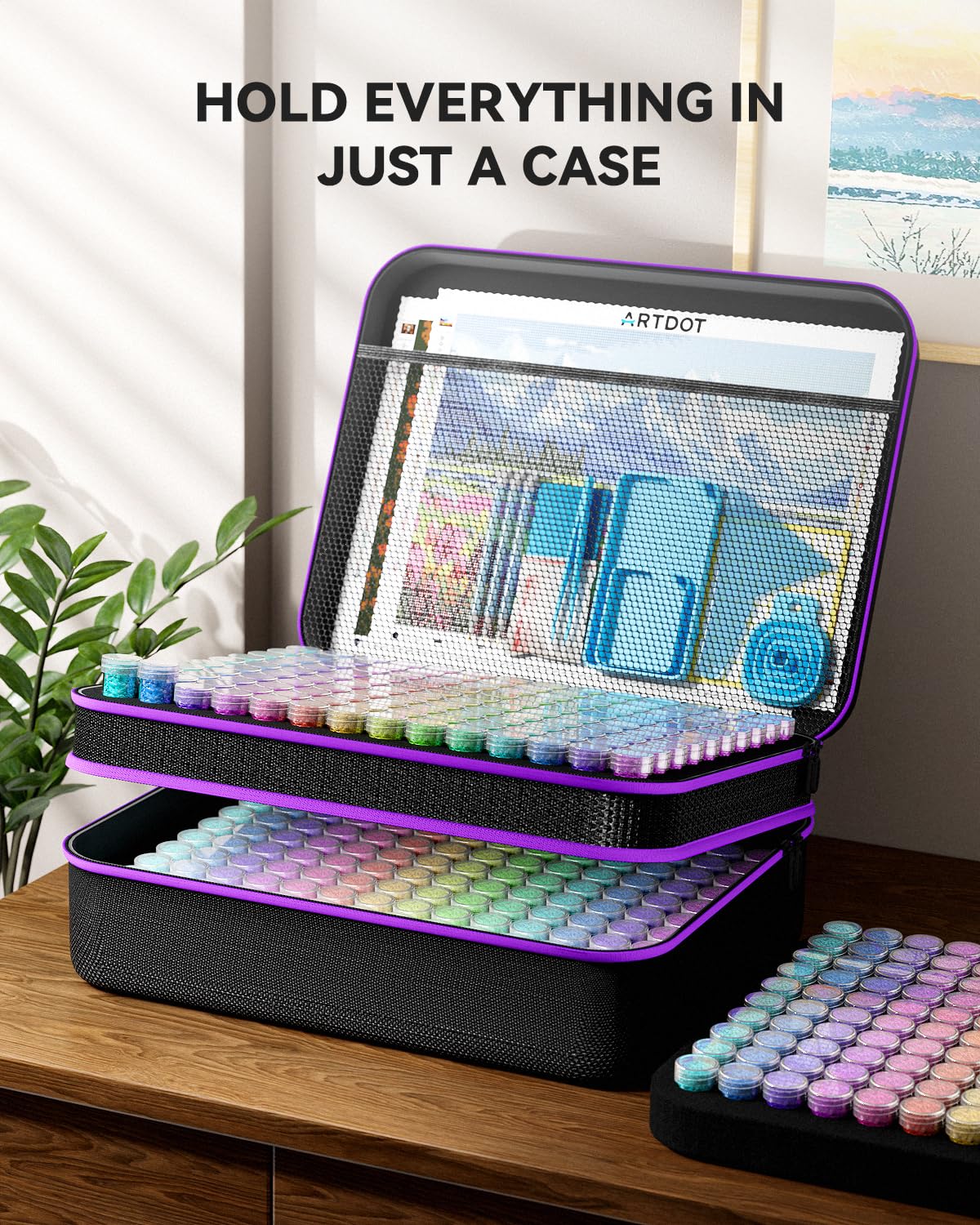 ARTDOT 60 Slots Storage Container for Diamond Art Kits for Adults, Portable Bead Storage Boxes for Diamond Painting Accessories and Tools