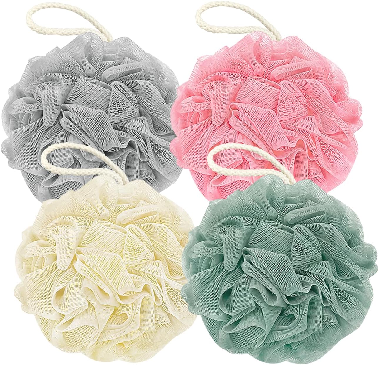 Rnoafmu Shower Loofah Bath Sponge, 60G Exfoliating Body Scrubber 4 Pack