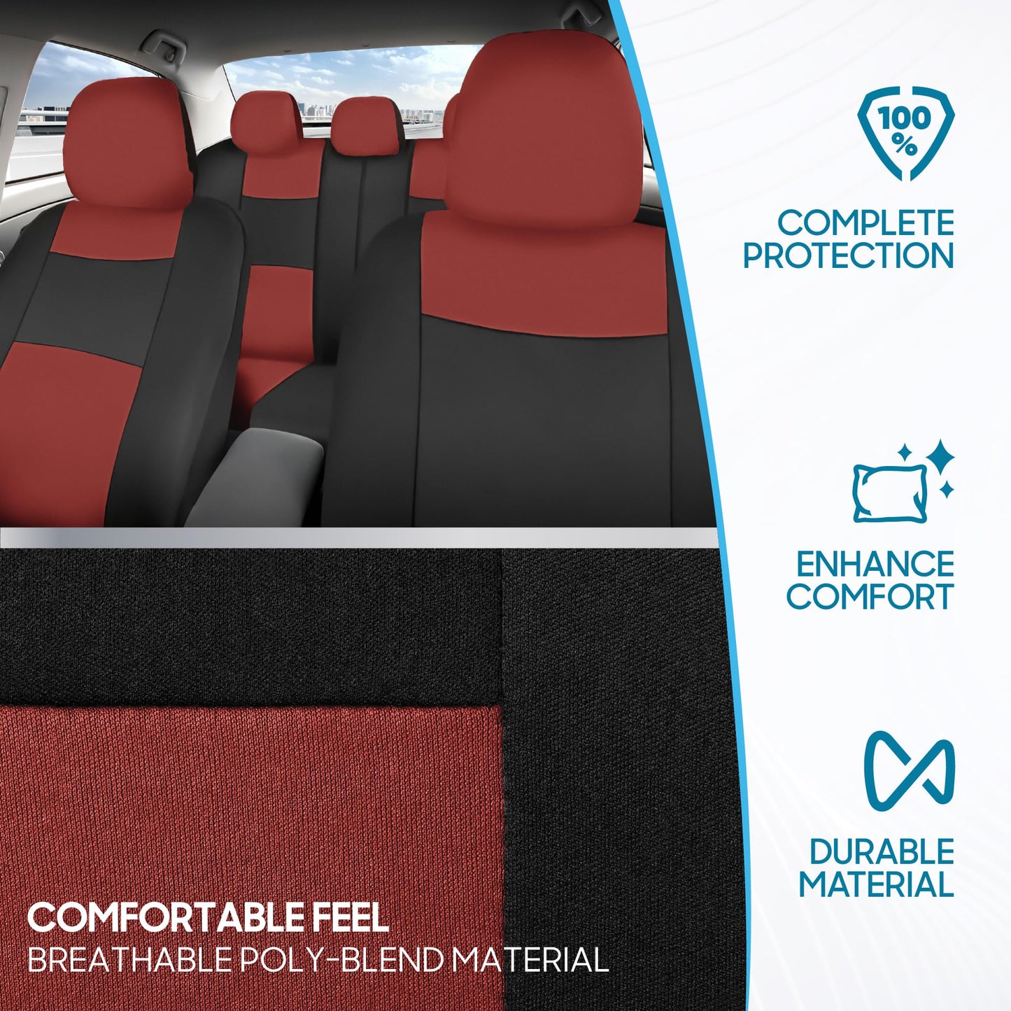 BDK PolyPro Car Seat Covers Full Set in Solid Black, Front and Rear Split Bench Seat Covers for Cars, Easy to Install Car Seats Cover Set and Accessories for Auto Trucks Van SUV - Solid Black