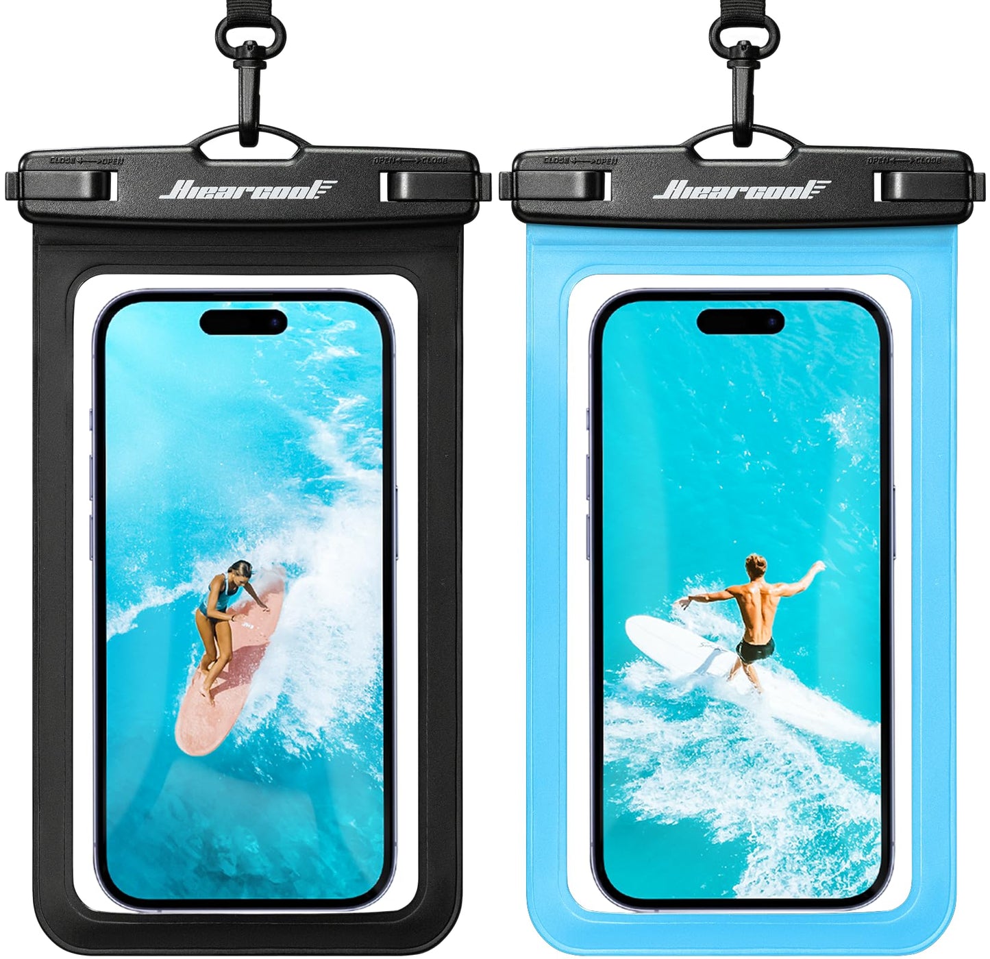 Hiearcool Waterproof Phone Pouch, Waterproof Phone Case, Black&Green 2-Pack