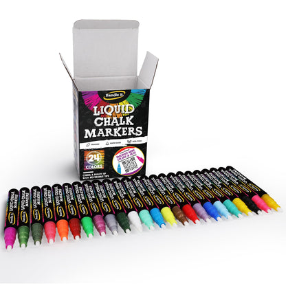 Bandle B. Chalk Markers - 8 Vibrant, Erasable, Non-Toxic, Water-Based, Reversible Tips. For Glass or Chalkboard Markers for Businesses, Restaurants, Liquid Drawing Chalk (Vibrant 6mm)