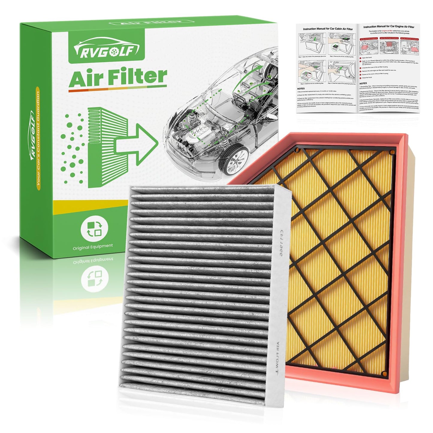 Engine+Cabin Air Filter Fit for 2014-2020 Rogue, 2017-2022 Rogue Sport
