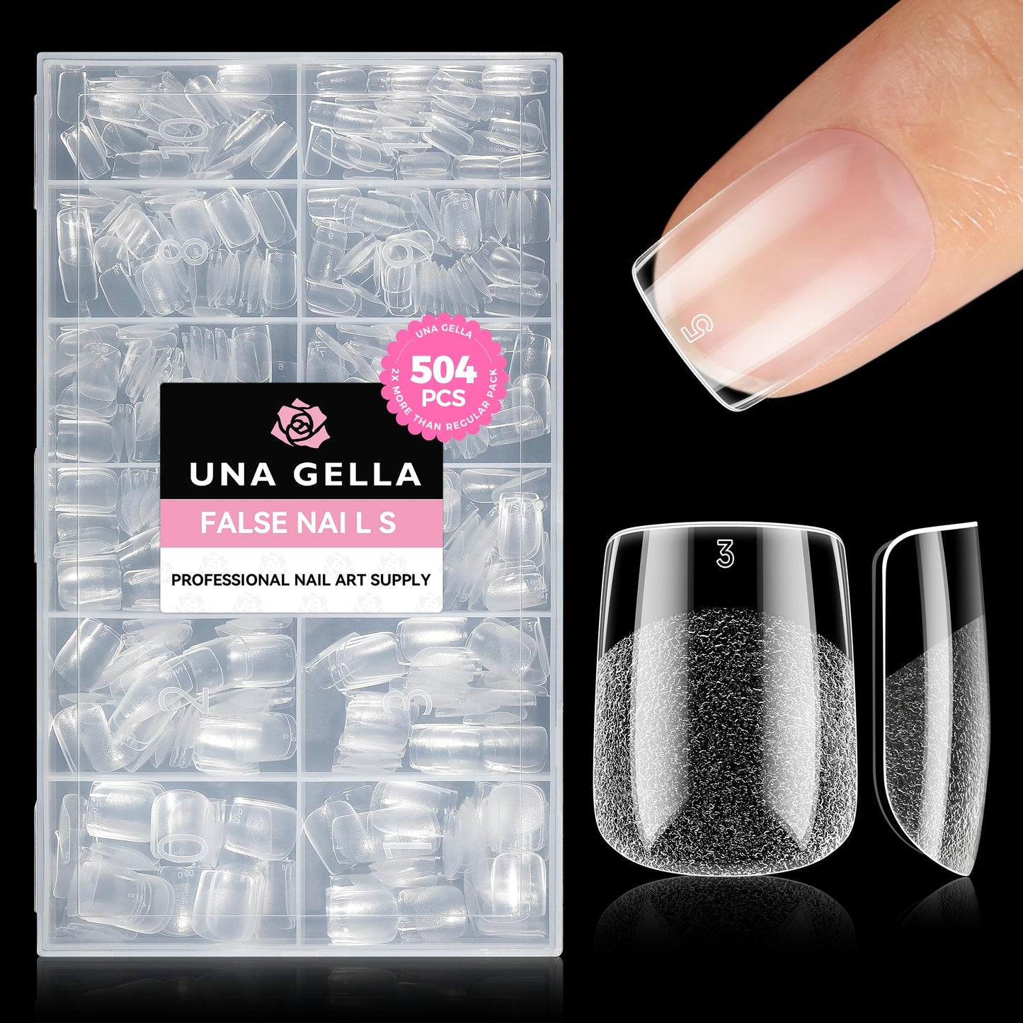 UNA GELLA 504Pcs Medium Pointed Almond Nail Tips, X-Soft Almond Gel Nails