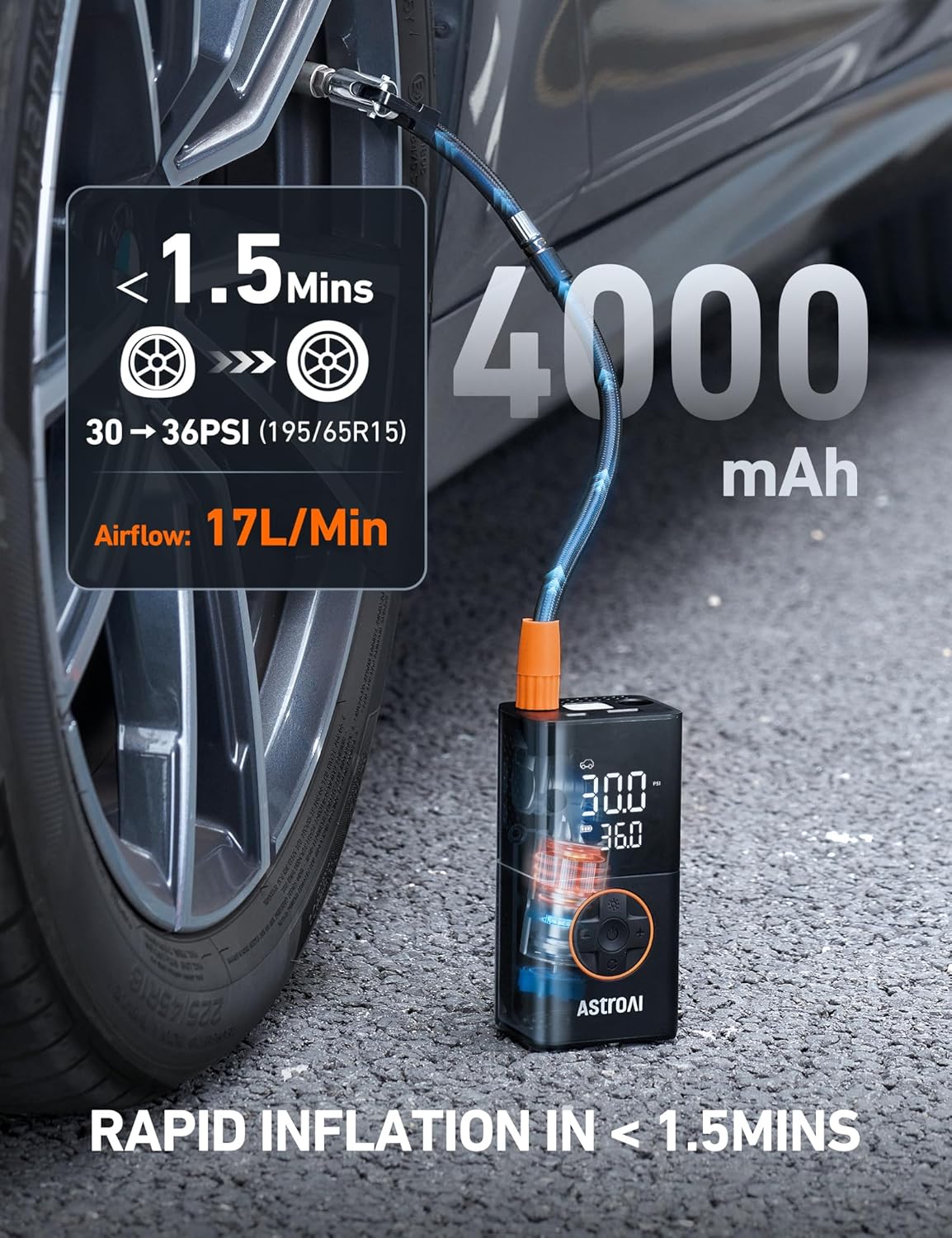 AstroAI L7 Tire Inflator Portable Air Compressor,150 PSI Cordless Bike Pump
