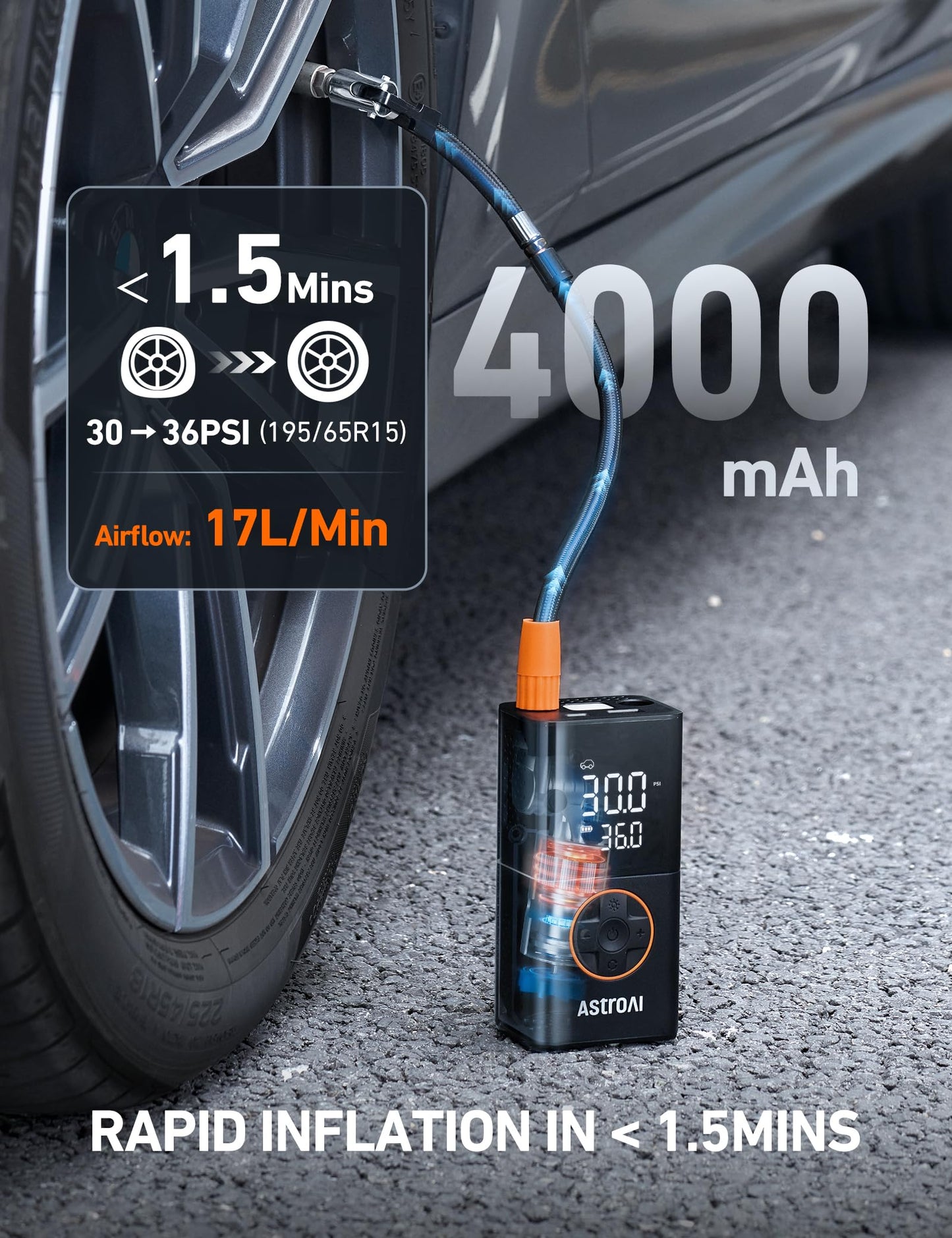 AstroAI L7 Tire Inflator Portable Air Compressor,150 PSI Cordless Bike Pump