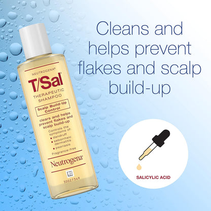 Neutrogena T/Sal Therapeutic Dandruff Shampoo, Scalp Build-Up Control, 3% Salicylic Acid,Psoriasis Treatment, Seborrheic Dermatitis Shampoo, Clears Flakes, Fragrance Free, 4.5 fl oz | Scalp Build-up Shampoo, 3% Salicylic Acid, Scalp Psoriasis Treatment, S
