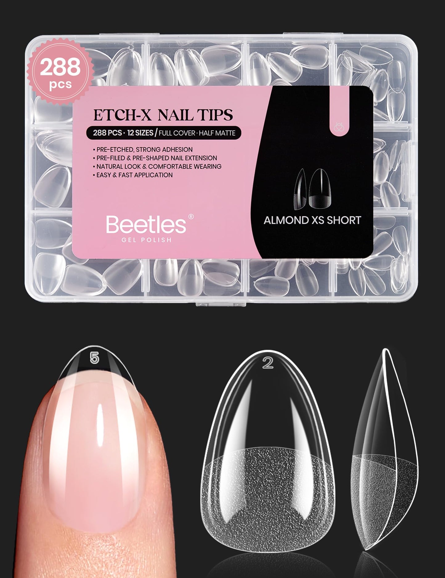 Beetles Soft Gel Nail Tips Short Almond 288pcs in 12 Sizes Etch-X