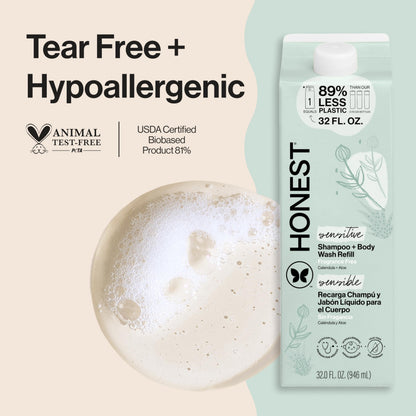 The Honest Company Shampoo & Body Wash, Tear-Free, Fragrance-Free, 10 fl oz
