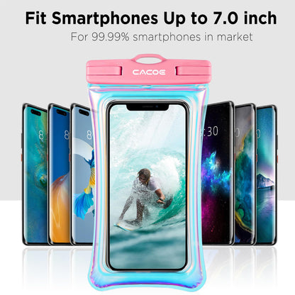 CACOE Floatable Waterproof Phone Pouch 2 Pack Up to 7.0",White+Blue