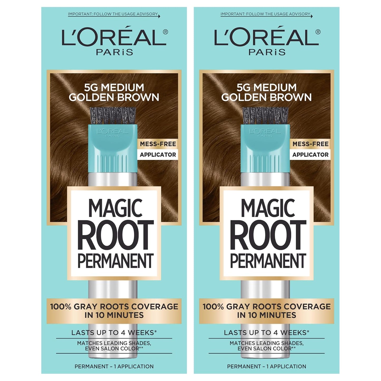 L'Oreal Paris Magic Root Permanent Hair Color Kit, 100% Gray Hair Coverage In Just 10 Minutes, Precision Brush Applicator for Seamless Application, 4 Dark Brown (2 Count)