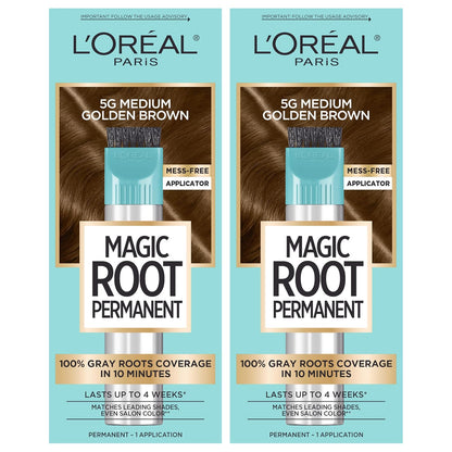 L'Oreal Paris Magic Root Permanent Hair Color Kit, 100% Gray Hair Coverage In Just 10 Minutes, Precision Brush Applicator for Seamless Application, 4 Dark Brown (2 Count)