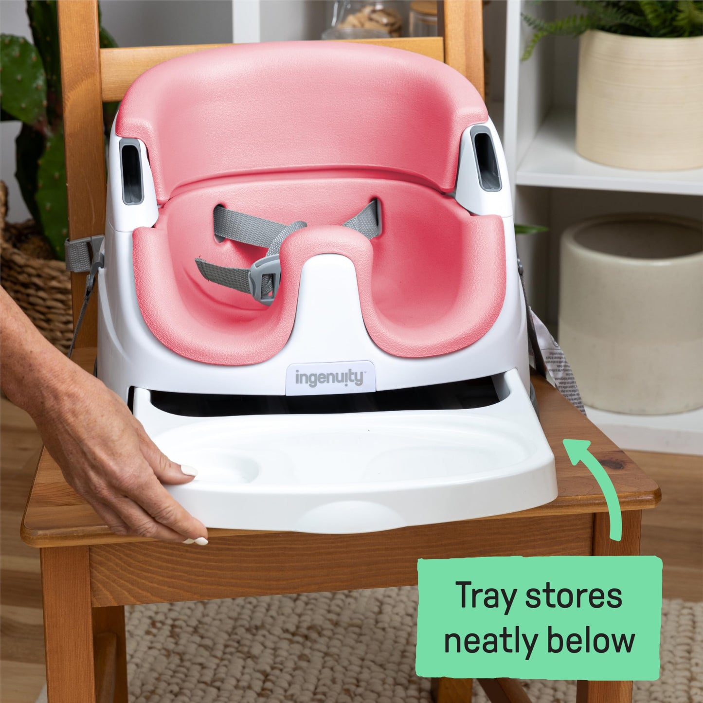 Ingenuity Baby Base 2-in-1 Booster Feeding and Floor Seat with Self-Storing Tray - Cashmere