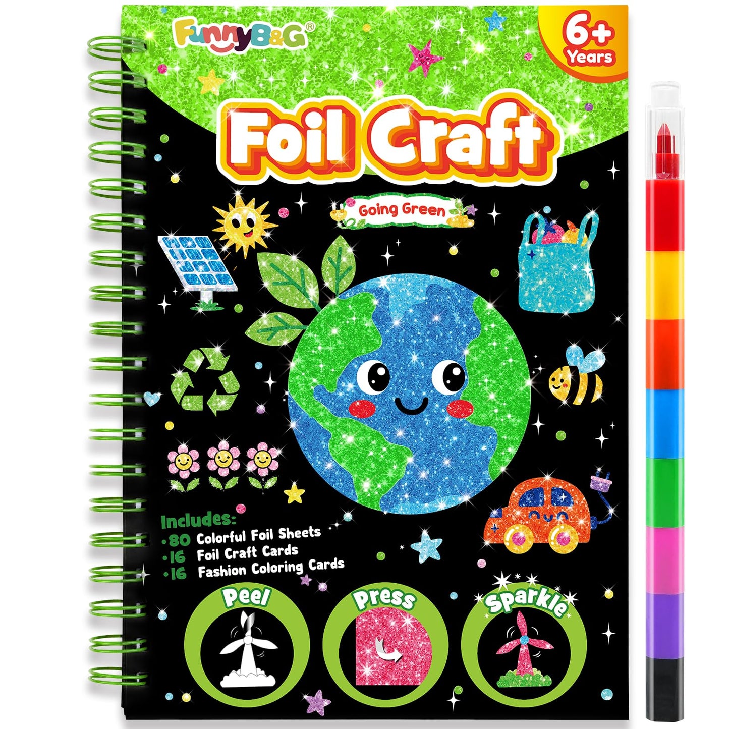 FUNNYB&G Foil Art Craft Kit for Kids, Sparkly Birthday Gift Toy for Boys