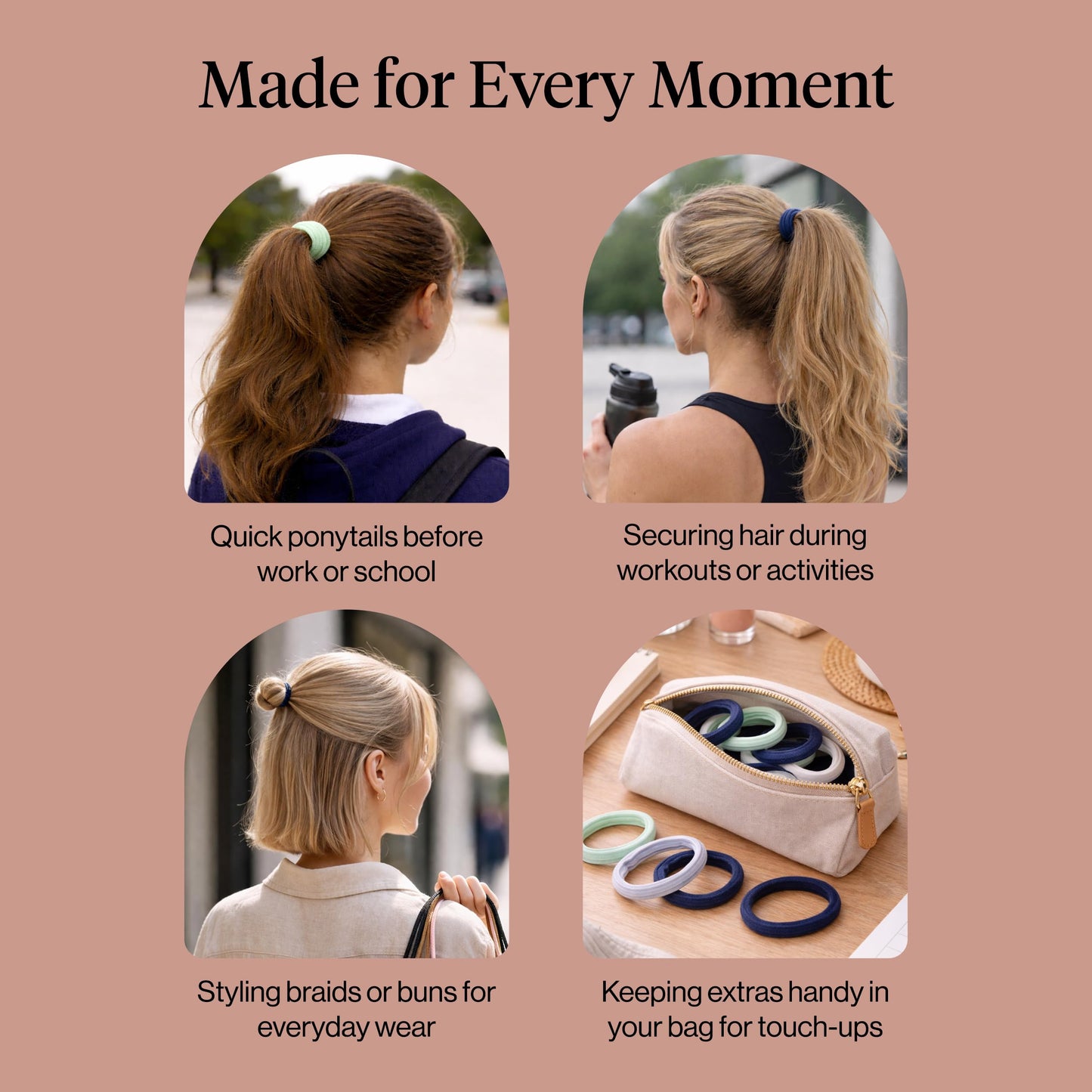 Kitsch Elastic Hair Ties No Damage | Stretchable Hair Bands - Neutral 12pcs