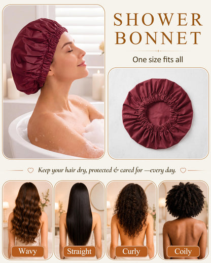 Edoneery Shower Caps for Women Reusable Waterproof, Shower Hair Cap