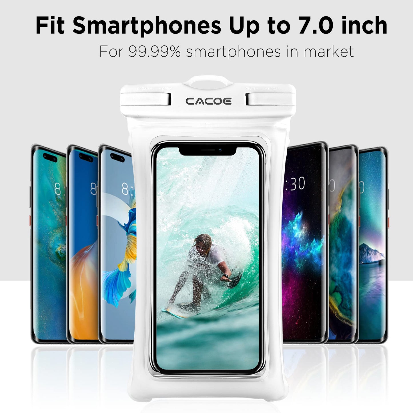 CACOE Floatable Waterproof Phone Pouch 2 Pack Up to 7.0",White+Blue