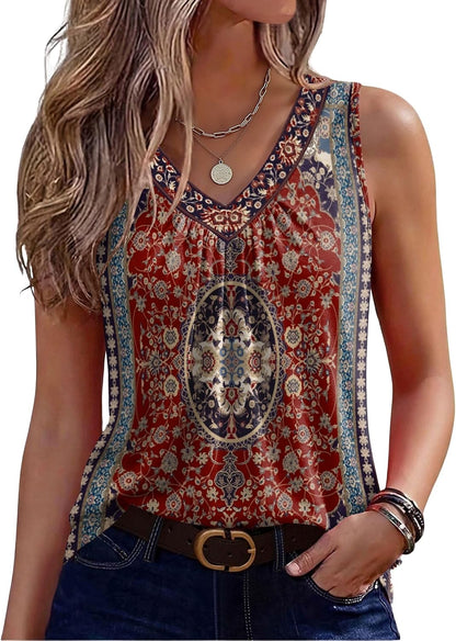 Zeagoo Womens Tank Tops Summer Sleeveless Tops V Neck Pleated Shirts