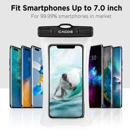 CACOE Floatable Waterproof Phone Pouch 2 Pack Up to 7.0",White+Blue